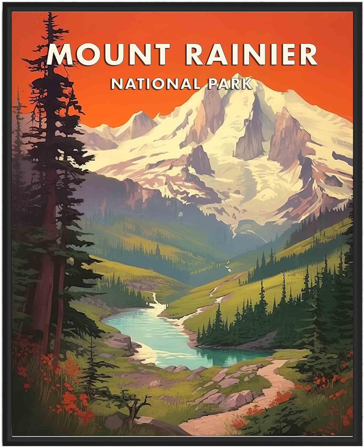 Wall Décor - Mount Rainier National Park Poster Art Print Retro Mountain Lake Wall Art Poster Vintage Decor Nature Landscape Picture For Bedroom Office Home (Mount Rainier, 11x14 inches (Unframed))