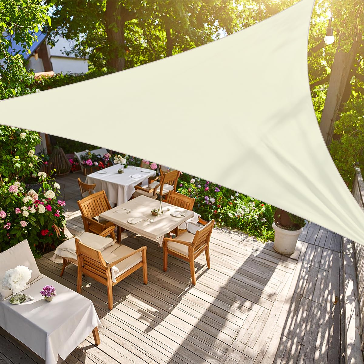 Green Bay Sun Shade Sail Garden Patio Party Sunscreen Awning Canopy 98% UV Block Triangle Cream