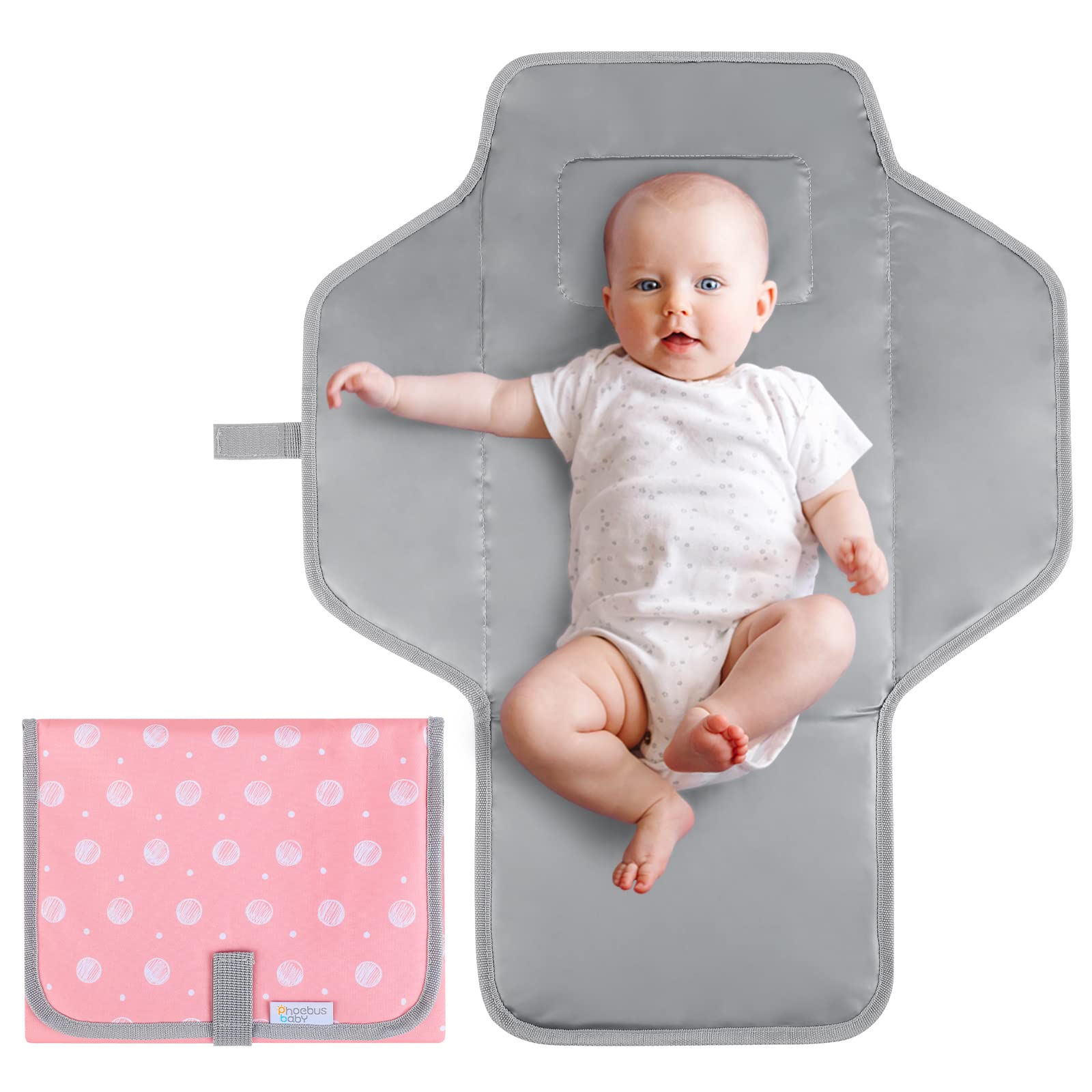 Photo 1 of Portable Changing Pad for Baby, Compact Waterproof Diaper Mat with Built-in Cushion, Pink