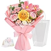 Faylifeway Crochet Flower Bouquet,Valentines Day Gifts for Her Mom Wife Couple Girlfriend,Handmade Crochet Gifts for Valentine's Day Birthday Anniversary Day Mothers Day(with Card)