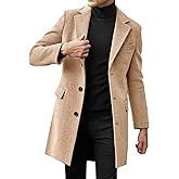 Beotyshow Mens Single Breasted Trench Coat Winter Pea Coat Notch Lapel Long Casual Overcoat