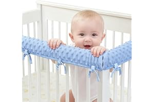 Aolin 3pcs Crib Rail Covers for Protecting Teeth Soft Bubble Velvet Material Universal Fit Standard Cribs, (Blue)