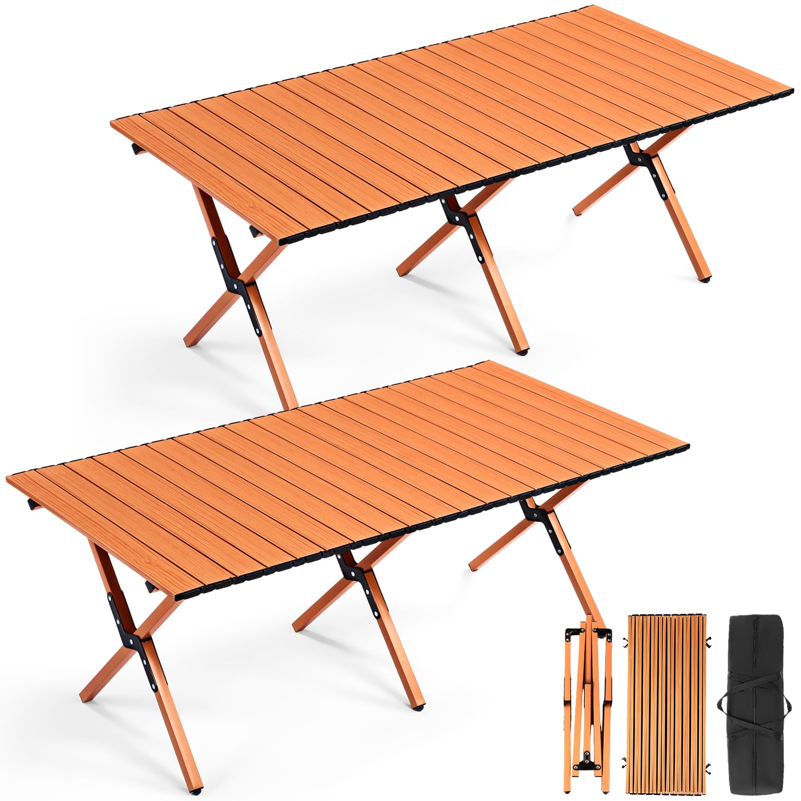 Photo 1 of Suzile 2 Pack Foldable Low Picnic Table 4 ft Portable Lightweight Camping Table Fold Up Collapsible Roll up Metal Camp with Carry Bag for Party Patio Garden Outside Outdoor Beach(Nut Brown)
