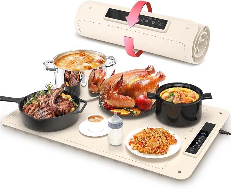 Mojimdo Warming Mat Food Silicone Electric Tray 4 Temp Child-Lock Timer Auto
