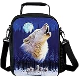 Insulating Thermal Wolf Animal Print Lunch Bags for Kids Boys Girls Washable Tote Crossbody Lunch Container Food Carrier for