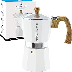 GROSCHE Milano Stovetop Espresso Maker Moka Pot 6 espresso Cup - 9.3 oz, White - Cuban Coffee Maker Stove top coffee maker Moka Italian espresso greca coffee maker brewer percolator