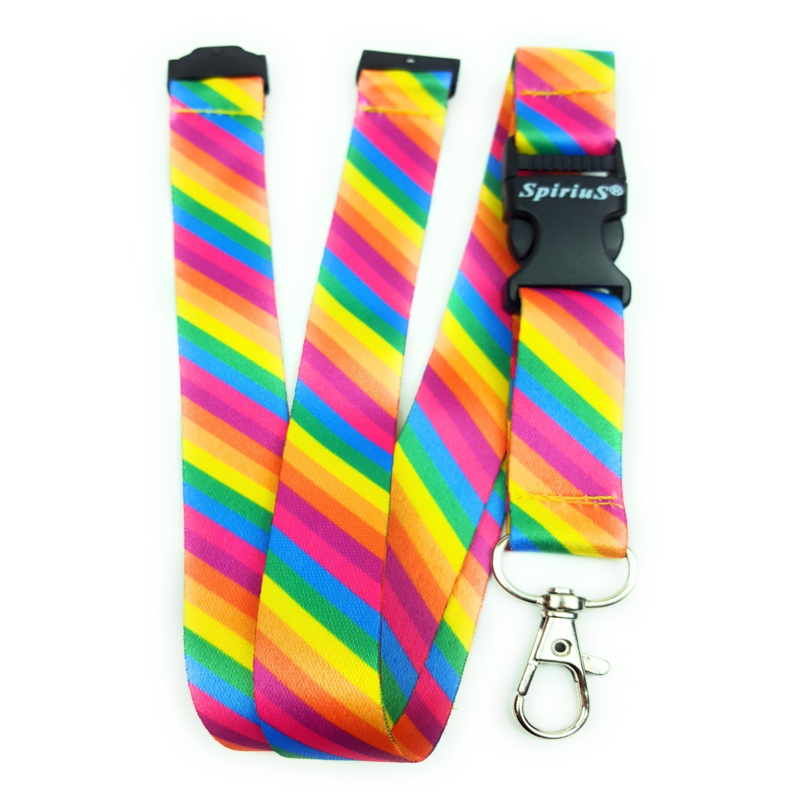 SpiriuS Breakaway Lanyard Neck Strap with safety release clip, with detachable Metal Clip for Card Holder, ID Badge Holder, Key Holder (Rainbow Stripes)