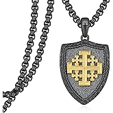 Fuguangju Jerusalem Cross Necklace 925 Sterling Silver Cross Pendent Necklace Religious Jewelry Gifts for Men