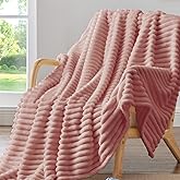 BEDELITE Fleece Throw Blanket for Couch - 300GSM Soft & Warm Fluffy Dusty Pink Blanket, Decorative and Giftable Striped Blankets for Women, Men, 50"x60"