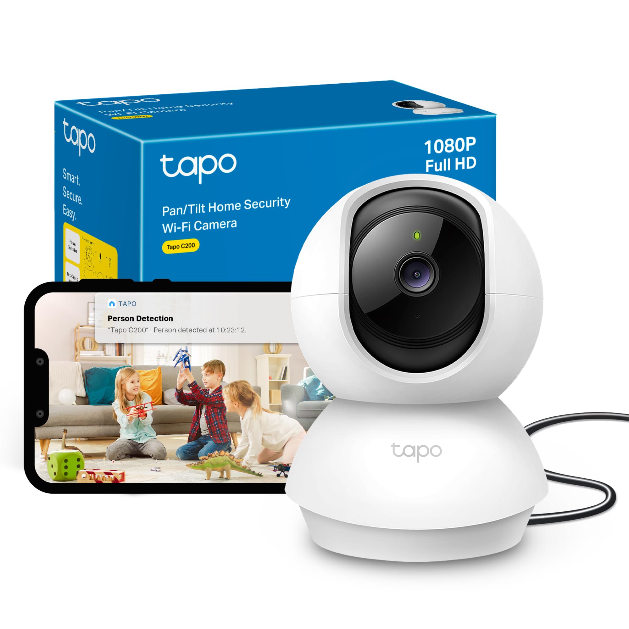 Tapo C200 1080p Pan/Tilt Indoor Camera, Baby Monitoring, Motion Detection, Customizable Privacy Mode, 2-Way Audio, Night Vision, Cloud and Local Storage, Works With Alexa and Google, No Monthly Fee
