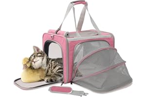 PATAZONE Small Dog Carrier Pink Expandable Cat Bag Puppy Cat Purse Rabbit Bunny Small Animal Handbag Rabbit Bunny Traveling Outdoor Go to The Vet TSA Airline Approved (Pink)