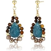 POMODA Teardrop Stone Earrings for Women Boho Dangle Natural Stone Crystal Lightweight Gemstone Earrings Summer Beach Jewelry for Women Bohemia Amethyst