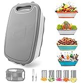 Gintan Camping Cutting Board, 9-in-1 Collapsible Chopping Board with Colander, Kitchen Vegetable Washing Basket for Camping, Camping Gifts Camping Accessories for RV Campers (Gray)