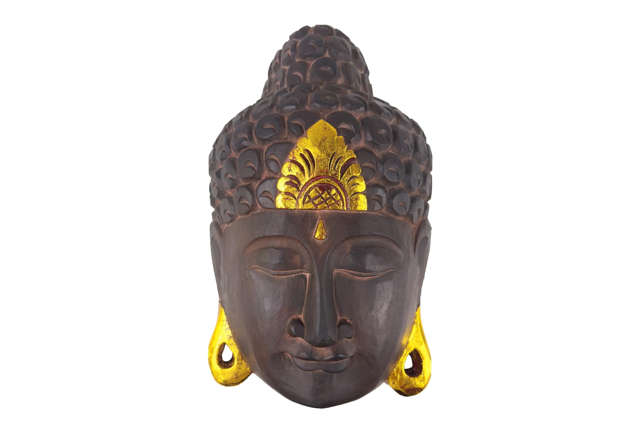 Buddha Gold Wooden Face Mask Handmade in Bali, Wall Mask