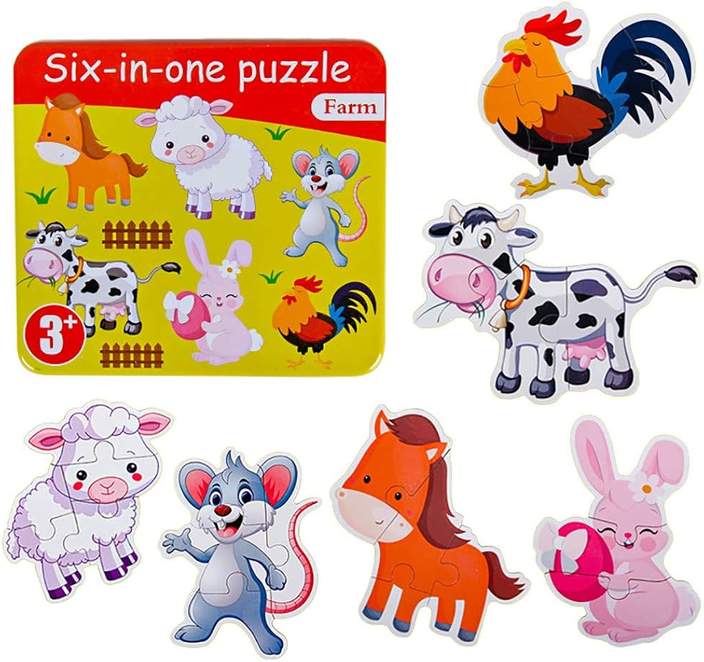 Six-in-one Cartoon Puzzle Jigsaw Puzzle Early Educational Toys For Toddlers With a Storage Box
