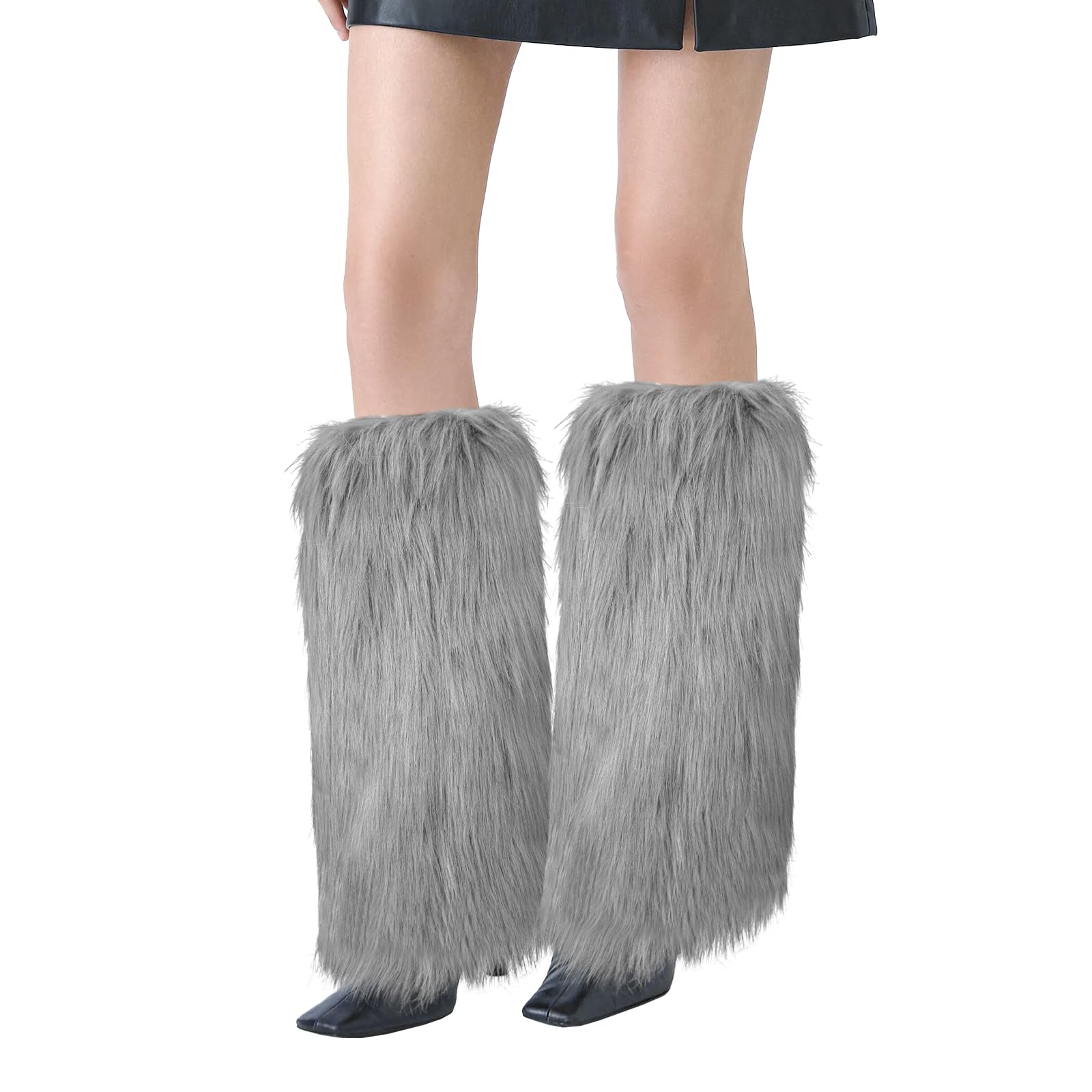 Photo 1 of XEPST Faux Fur Fuzzy Leg Warmers Furry Boot Covers for Women, Women's Fur Leg Warmers Warm Fuzzy Boot Cuff Boot Sleeves for Party Costumes, Gray