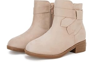 PiePieBuy Kids Girls Tie Knot Ankle Boots Chunky Low Block Heel Chelsea Dress Booties Winter Shoes With Zipper