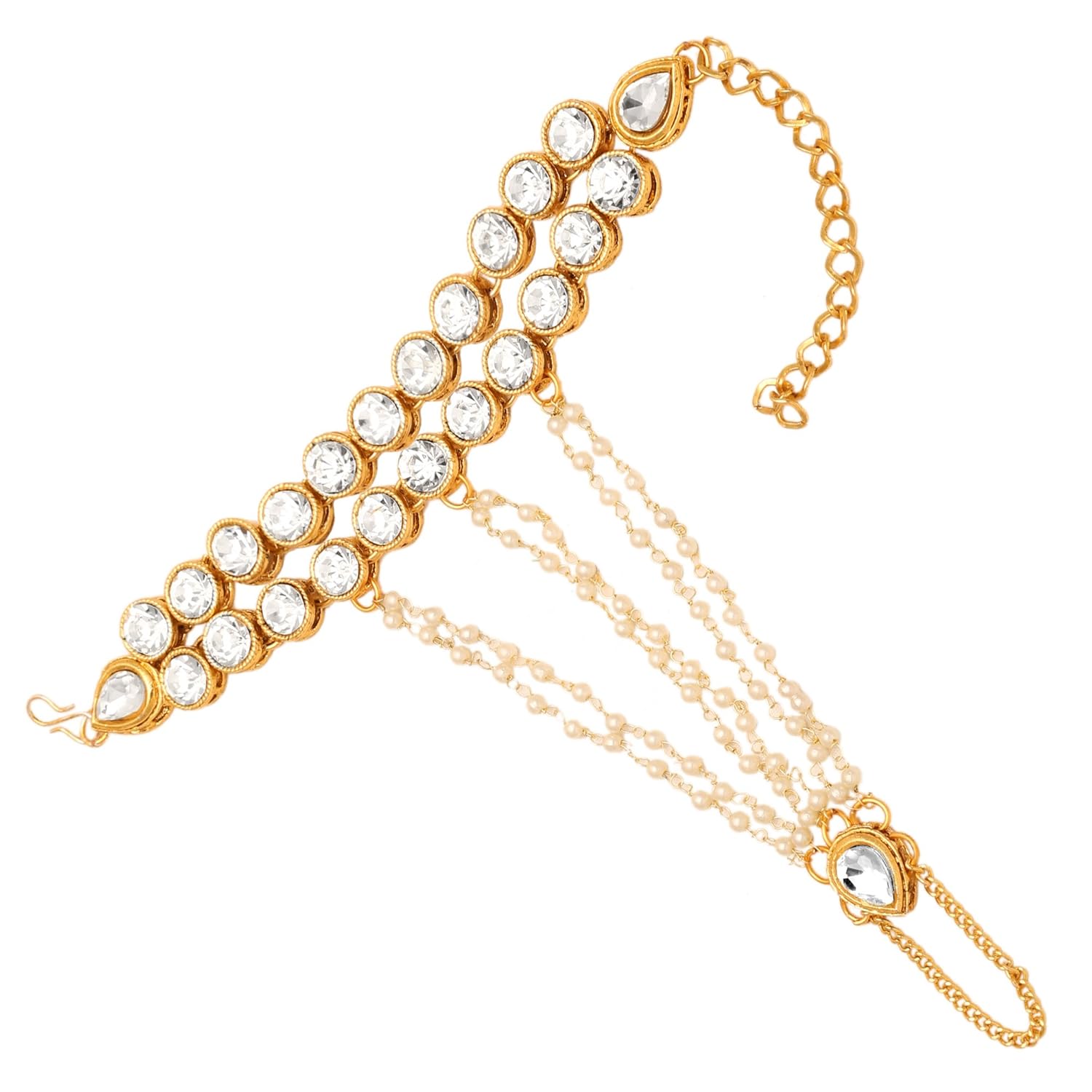 sanjog embellished golden kundan moti ring bracelet/bangle for girls