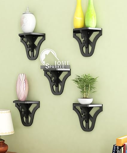 Home Sparkle Engineered Wood Carved Shelf Set (20 cm x 11.5 cm x 19 cm, Black, Set of 5)