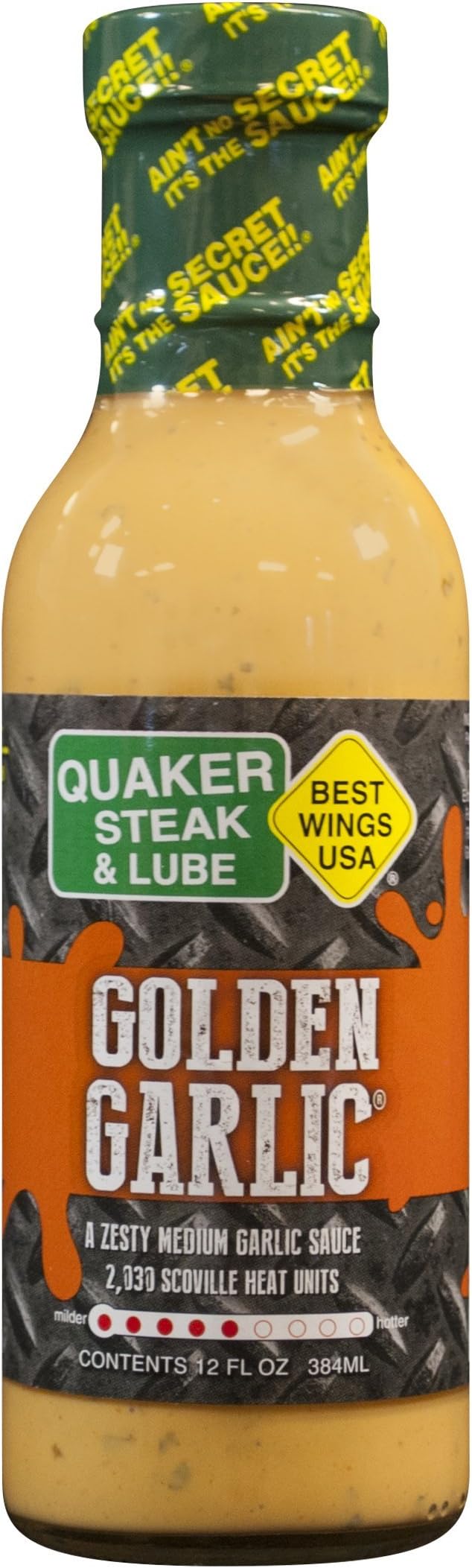Quaker Steak and Lube Golden Garlic Wing Sauce - 12 Ounce Glass Bottle of Quaker Steak & Lube Golden Garlic Sauce