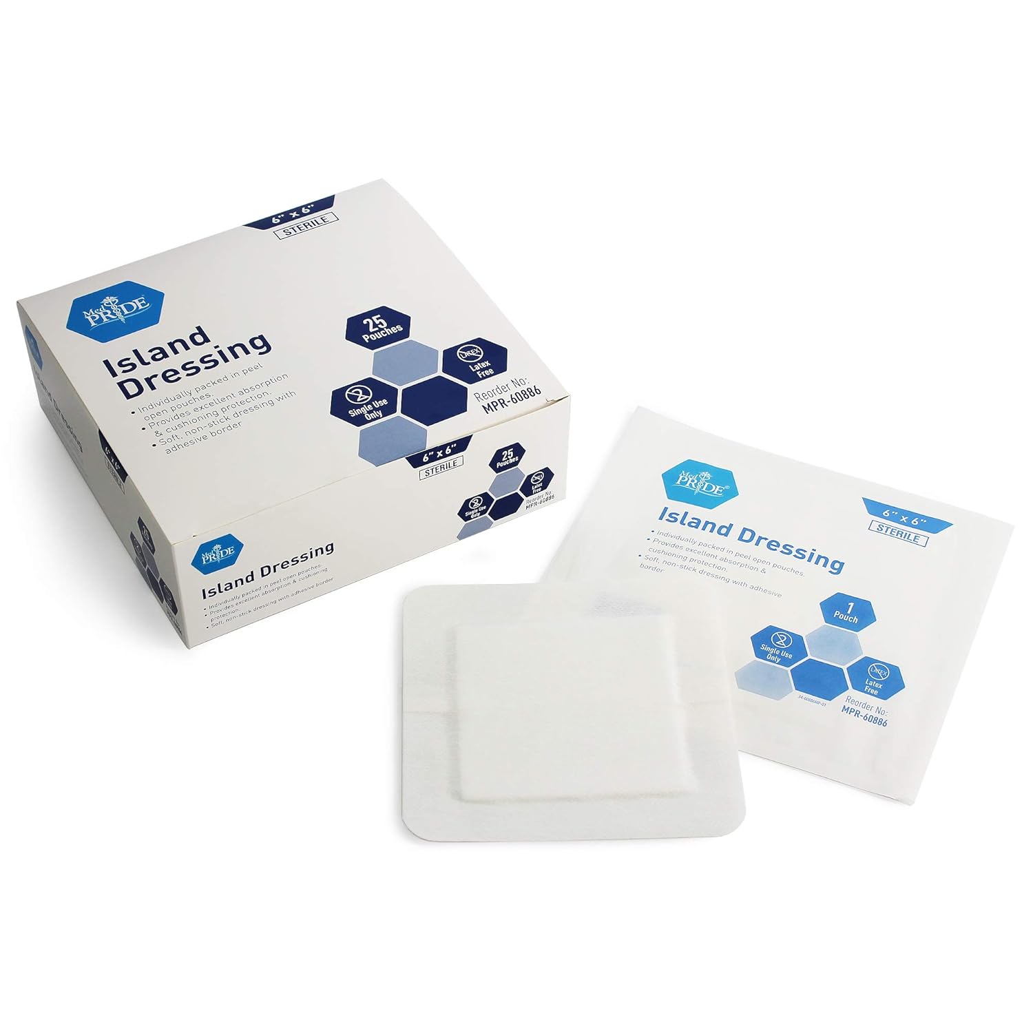 Medpride 6” x 6” Bordered Gauze-Island Dressing| 25 Pack-Individually Packed Pouches| Wound Dressing with Adhesive, Breathable Borders| Sterile & Highly Absorbent| Latex-Free: Industrial & Scientific