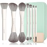 LULUCOLORS-Dual-Ended Makeup Brush Set with Sponge & Travel Case-13 Kinds of Multi-Functional Brushes for Face & Eyes – Soft Bristles, Easy Travel Brush Set (Mint Green)