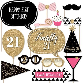 Finally 21 Girl 21st Birthday Photo Booth Props Kit Count Amazon Co Uk Home Kitchen