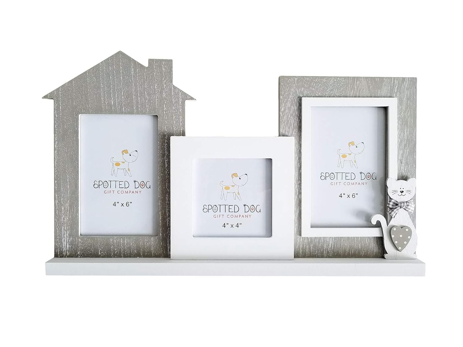 Multi Photo Picture Frame Table Top or Wall Hanging, White Grey Wooden Triple 3 Photo Frames 6 x