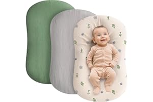 ZAMLORY Muslin Baby Lounger Cover - 3 Pack Organic Cotton Baby Pillow Lounger Cover for Newborn - Soft and Breathable Infant Pillow Lounger Cover - Covers Only