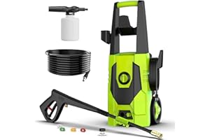 FIOCCO Electric Pressure Washer, 5000PSI Max 3.4 GPM Portable Power Washer with 35FT Cord, 20FT Hose, 4 Quick Nozzles, Foam Cannon High Power Washers Electric Powered for Car, Garden, Patio, Green