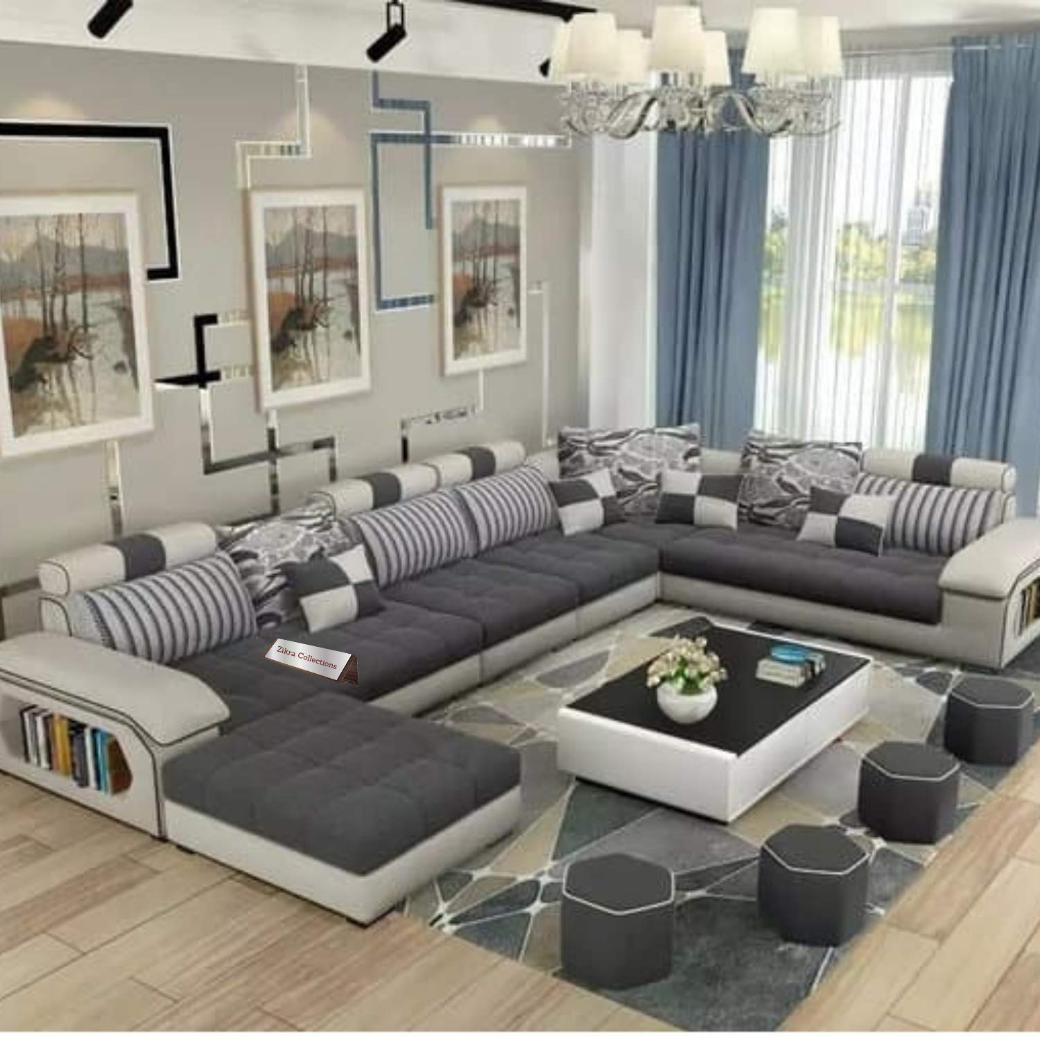 Zikra Dapper Interchangeable U Shape Latest Model Attractive Sectional Sofa Set Couch 7 Seater Lounger For Living Room Set Of 10 Items Upholstery Suede Fabric Colour Grey Amazon In Home Kitchen