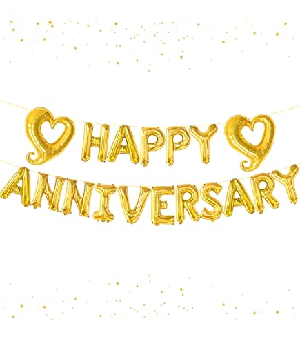 Ballons Lettres « Happy Anniversary » – 16 Lettres + 2 Cœurs En Feuille D'Aluminium – Décoration Fête Anniversaire, Mariage - 3