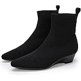youngshow Women’s Booties Comfortable Knitted Low Heel Boots For Women Ankle Booties Pointed Toe Slip On Fall Winter Ladies Dress Shoes