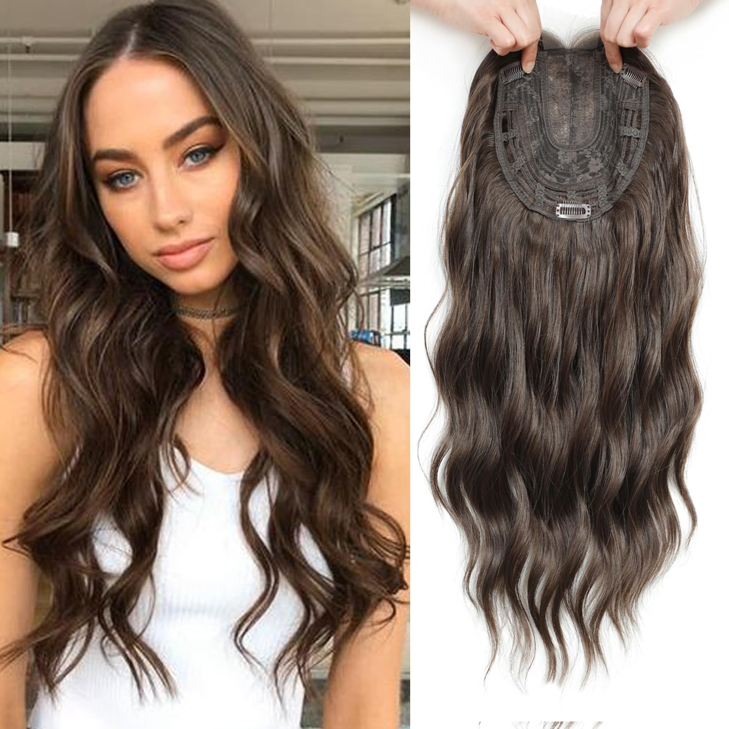 Photo 1 of gulagula 20" Wavy Hair Topper 6.5"x6.5" Base Size Hair Toppers for Women with Thinning Hairtoppers Hairpieces Synthetic hair Wig Wavy Clip in
