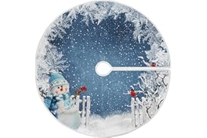 Aflyko Christmas Tree Skirt Snowman Cardinal Blue White Xmas Tree Base Cover Mat Party Home Living Room Daily New Year Winter Decor 47.2"