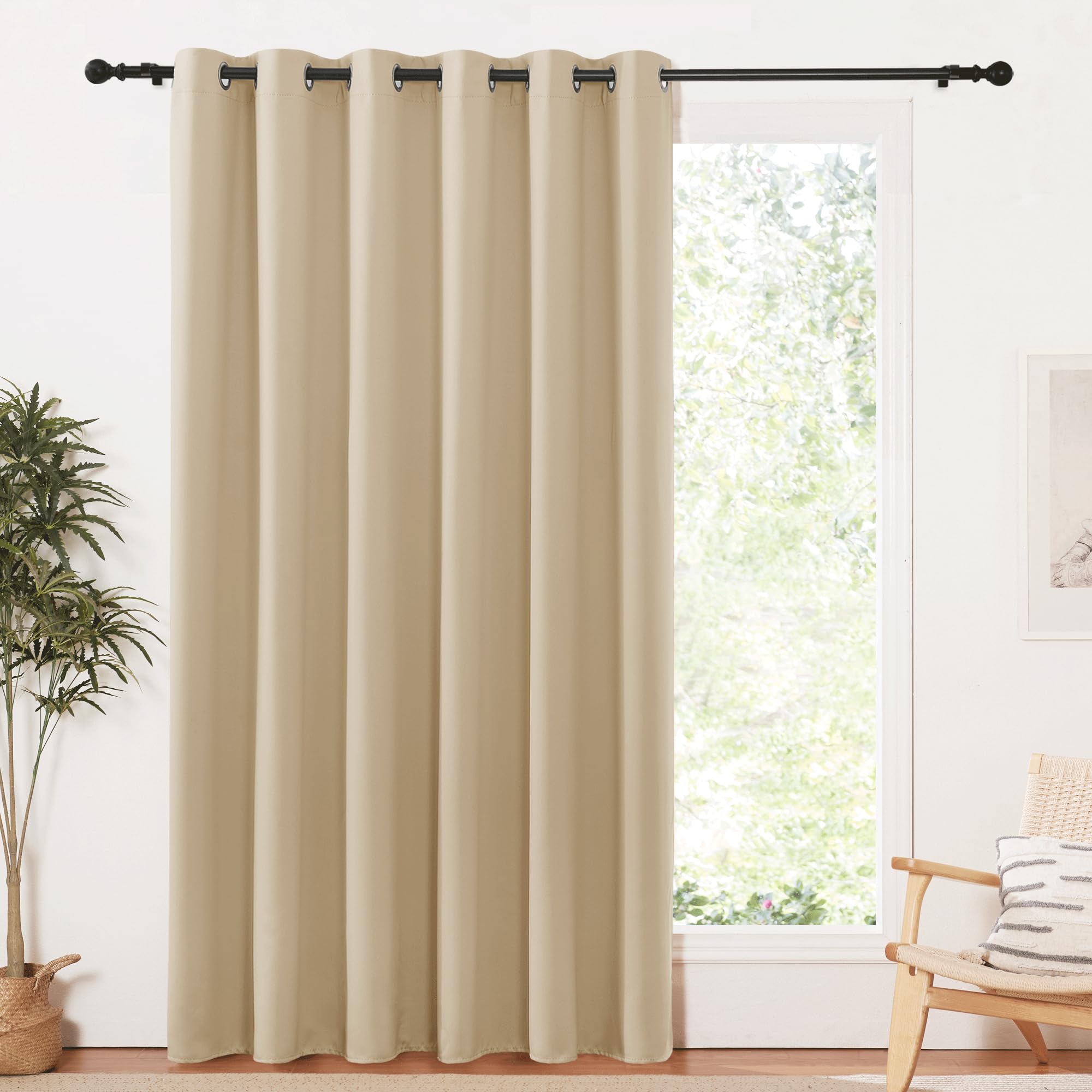 PONY DANCE Blackout Curtain with Eyelets - Window Decoration Curtains Draperies Thermal Insulated Solar Energy Barrier Width 200 x Height 210 cm, Yellow Beige, Pack of 1