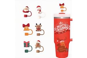 6Pcs Christmas Straw Covers,Silicone Straw Toppers for Stanley Cups,Reusable Straw Toppers,Stanley Cup Accessories Straw Cove