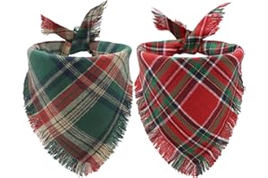 COZYHAUS 2PCS Christmas Dog Bandanas Plaid Two-Sided with Tassels,Holiday Scarf,Stylish Triangle Dog Outfit for Boy and Girl,Winter Christmas Classic Red-Green Plaid Pet Scarf for Medium to Large Dogs