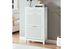 VIPLUMI 2 Flip Drawers Shoe Cabinet Storage for Entryway, Narrow Shoes Organizer Cabinet for Front Door Entrance, Free Standing Hidden Wooden Hallway Shoe Rack(White)