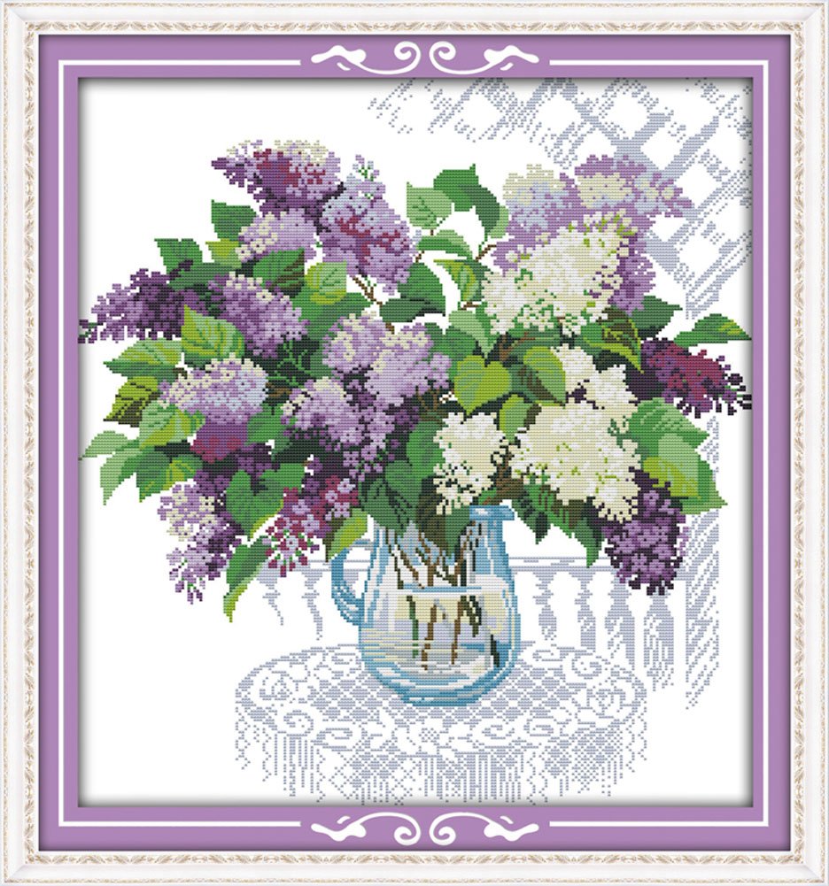 Benway Counted Cross Stitch Kit Lilacs In Vase 14 Count 52x55 CM