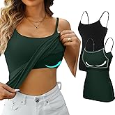 V FOR CITY Women's Shelf Bra Camisole Tops Adjustable Spaghetti Strap Cami Tank Cotton Undershirts 2 Pack