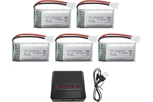 Fytoo 5PCS 3.7V 400mAh Lithium Battery with 5 in 1 Charger for SYMA Q11 H99W H31 H6C H98 AT-96 TR-C385 TR-P51 TR-F22 Quadcopter Spare Parts Aircraft Model Drone Battery (Black)