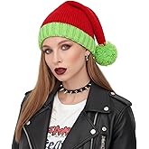 Mepase Knitted Santa Hat for Adult Christmas Goth Beanie Winter Hats with Pompom Women Men for Xmas Party