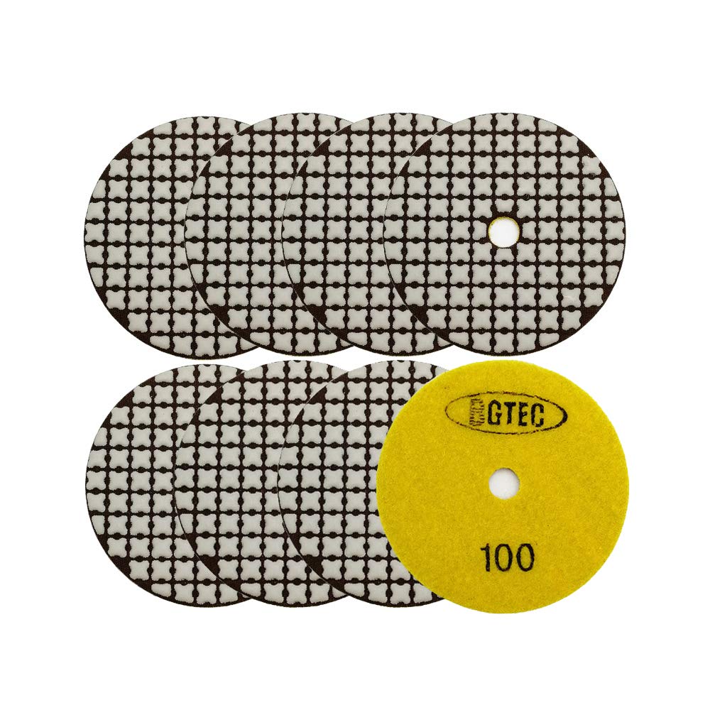 BGTEC 100mm Dry Diamond Polishing Pads Set,8 Pieces Pads Kit 100 Grit for Granite Marble Stone Quartz Tiles Concrete Floor Edges Countertop Polishing