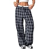 SOLY HUX Women's Plaid Checkered Pants Wide Leg Baggy Loose Sweatpants Cute Comfy Lounge Pajama Pants with Pockets
