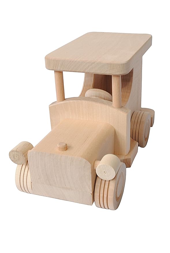 ECO FRIENDLY TOY WOODEN KIDS PUSH ALONG VINTAGE CAR NATURAL WOOD [PS01