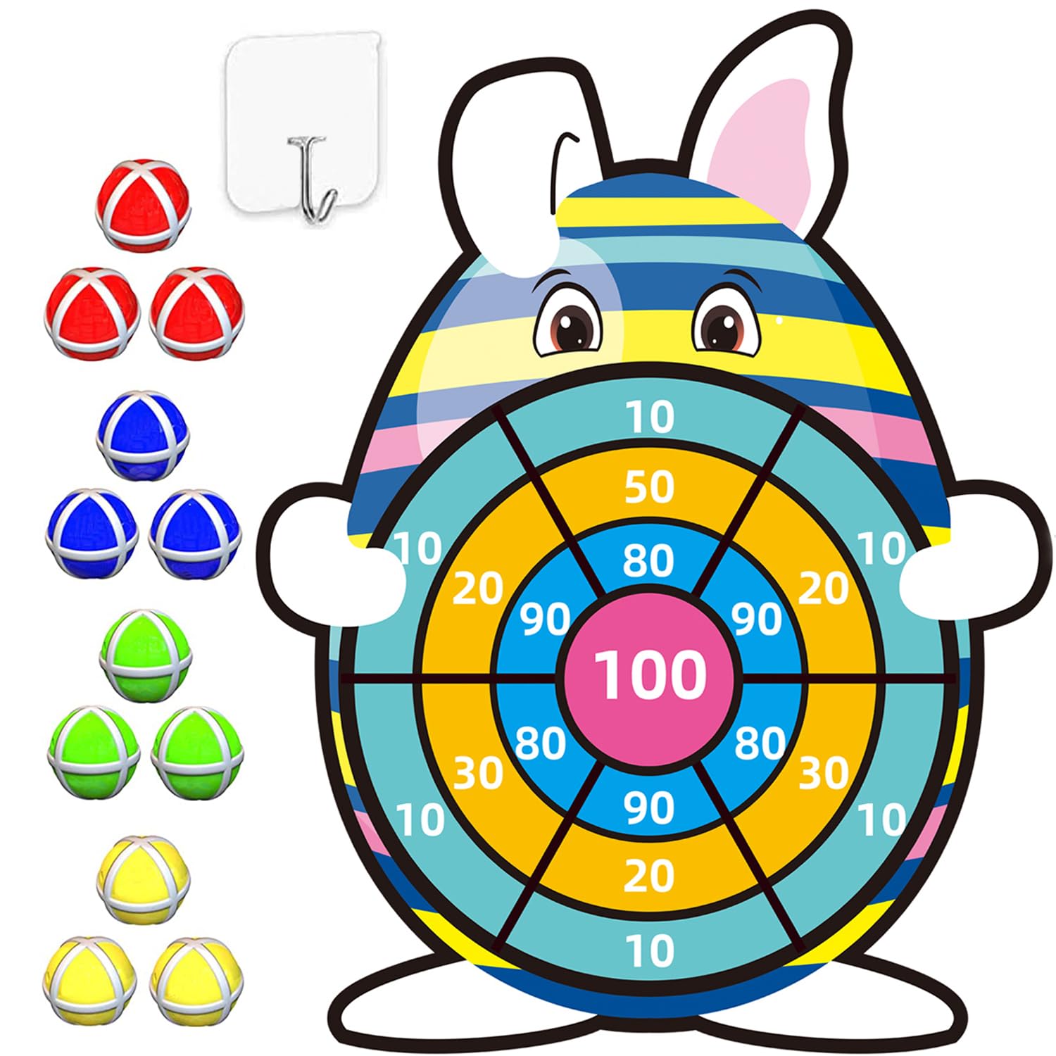 Easter Basket Stuffers, 30” Large Bunny Dartboard Game with 12 Sticky Balls, Eggs Fillers, Easter Baskets for Kids Boys Girls Toddlers Gifts Party Favor Supplies Decorations