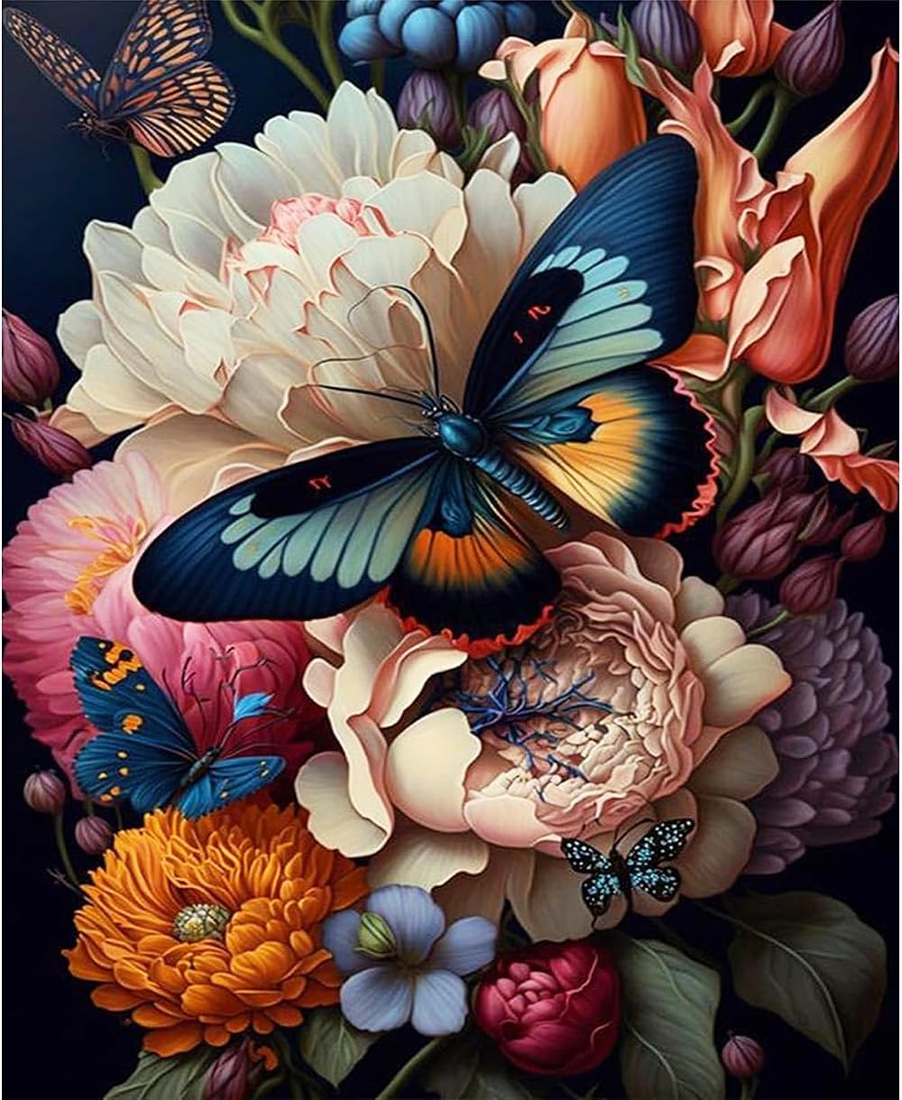 YALKIN Paint by Numbers Kit Butterfly 16x20in Canvas DIY Color Oil Acrylic