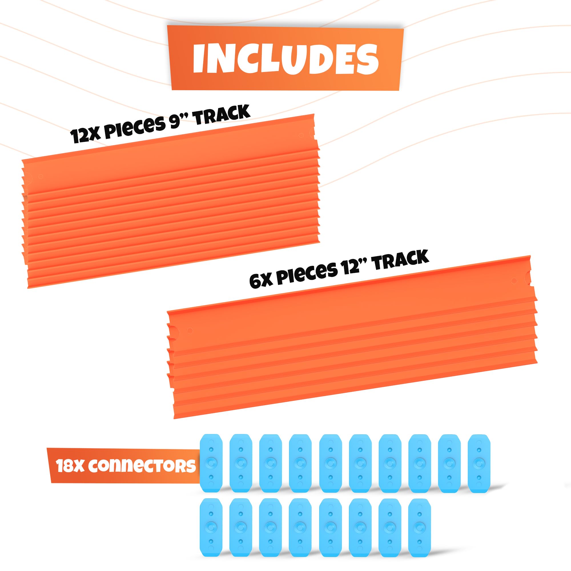 MRX Solutions Track Set Building Pieces for Hot Wheels Toy Cars 36-Piece Straight Track Set, Connectors Included, 15 Feet of Track