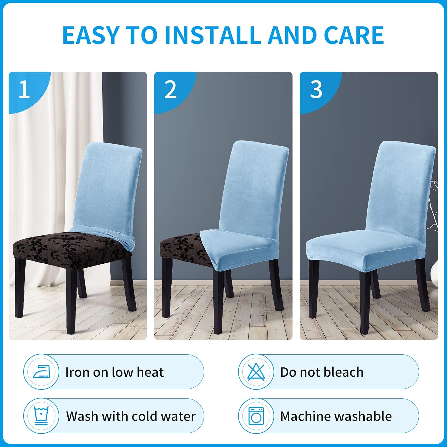 Velvet Chair Covers for Dining Room - Removable Dining Chair Slipcovers Set Elastic Washable Stretch Seat Slip Covers Spandex Parsons Chairs Protector Forros para Sillas de Comedor (Light Blue, 4): Kitchen & Dining